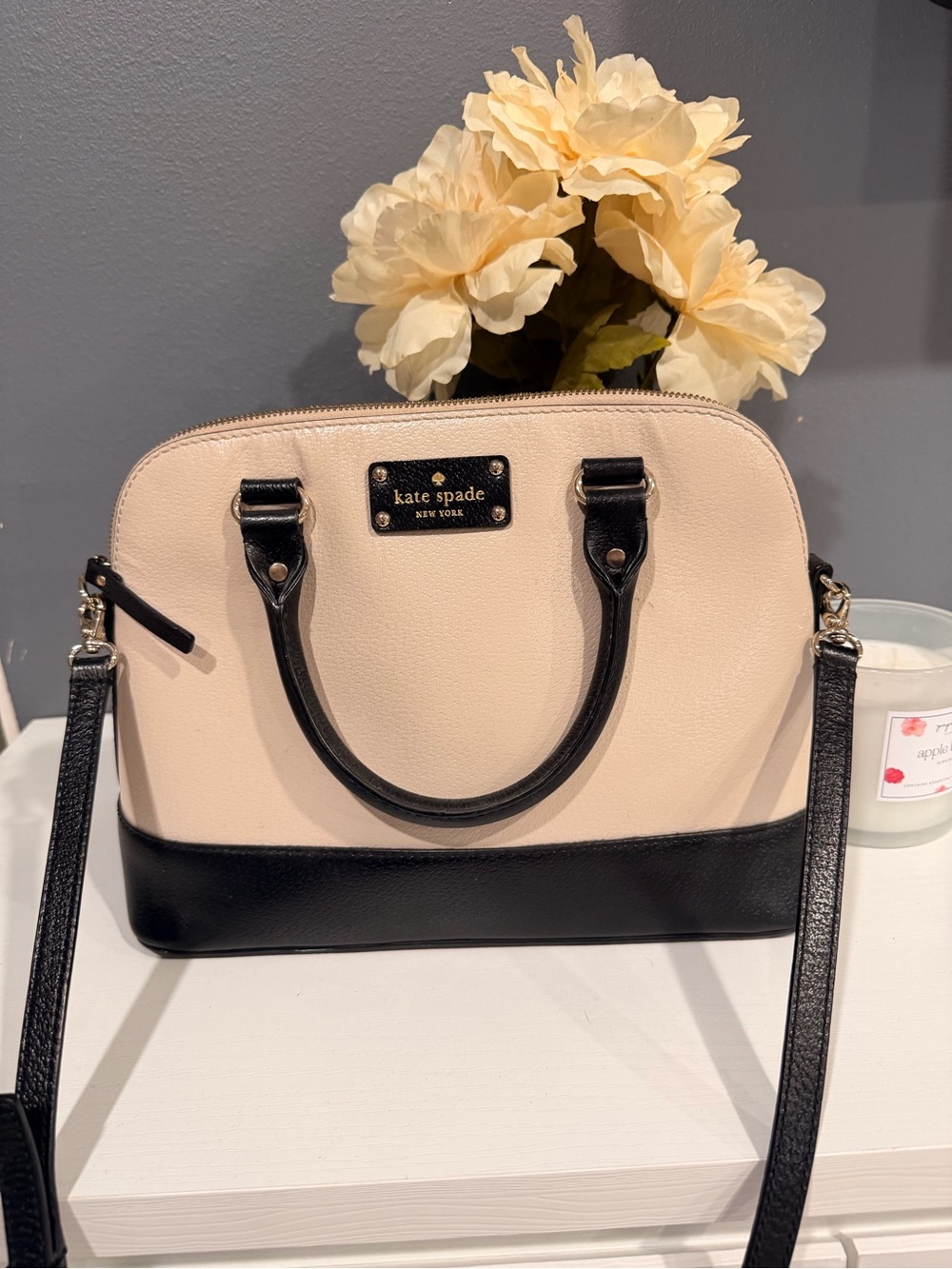 kate spade Two-Tone Cream and Black Dome Satchel with Removable Strap